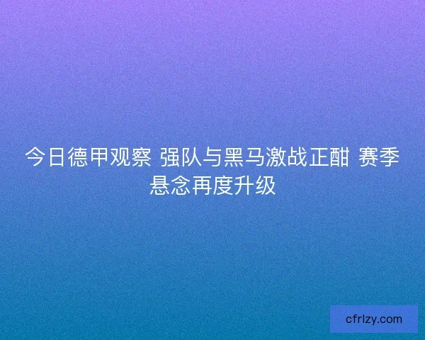 今日德甲观察 强队与黑马激战正酣 赛季悬念再度升级